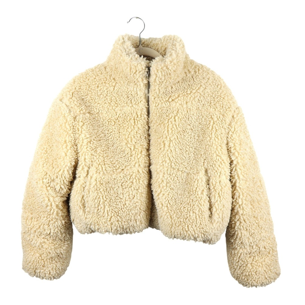 Cali‎ 1850 Los Angeles Cream Faux Fur Sherpa Cropped Jacket Women's Size Small
